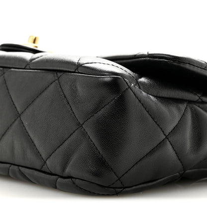 Large Quilted Lambskin Flap Shoulder Bag - Black