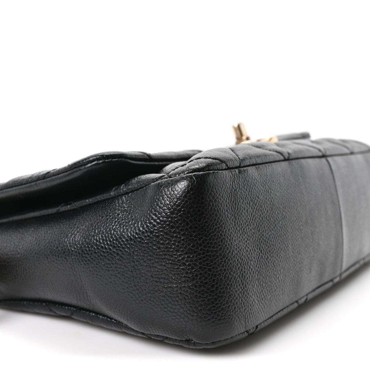 Large Quilted Caviar Flap Shoulder Bag - Black
