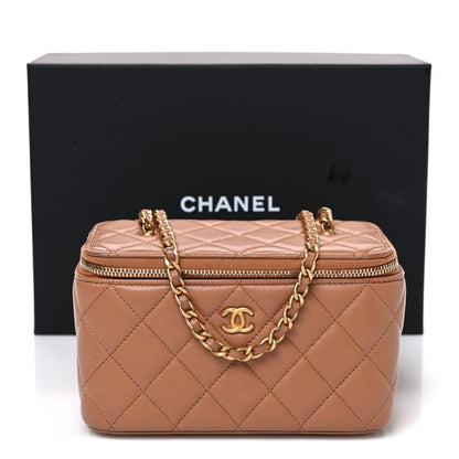 Small Quilted Lambskin Handbag - Brown
