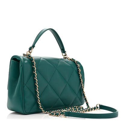 Small Quilted Lambskin Flap Shoulder Bag - Green