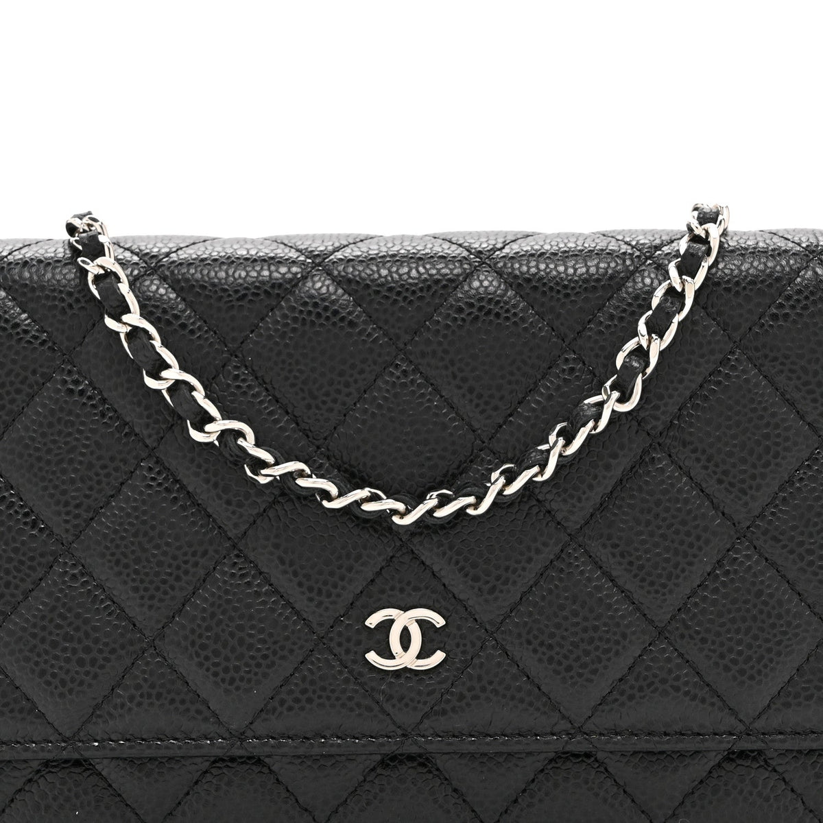 Quilted Caviar Wallet Bag - Black