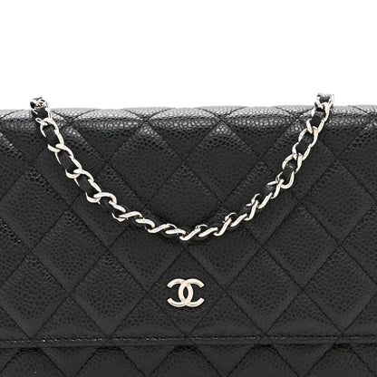 Quilted Caviar Wallet Bag - Black