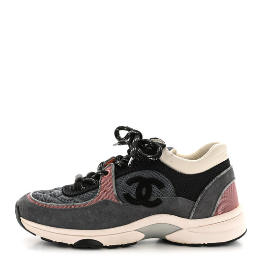 Fabric Calfskin Suede CC Sneakers Grey Pink