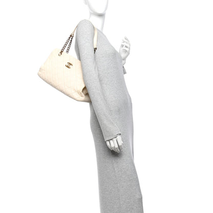 Small Quilted Calfskin Tote Bag - White
