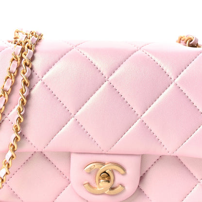Mini Quilted Lambskin Flap Shoulder Bag - Pink