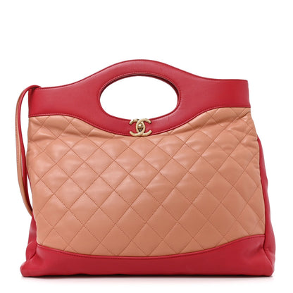 Large Quilted Calfskin Handbag - Beige