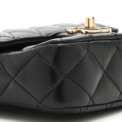 Mini Quilted Lambskin Flap Shoulder Bag - Black