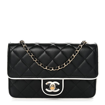 Mini Quilted Lambskin Flap Shoulder Bag - Black