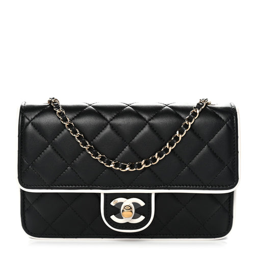 Mini Quilted Lambskin Flap Shoulder Bag - Black