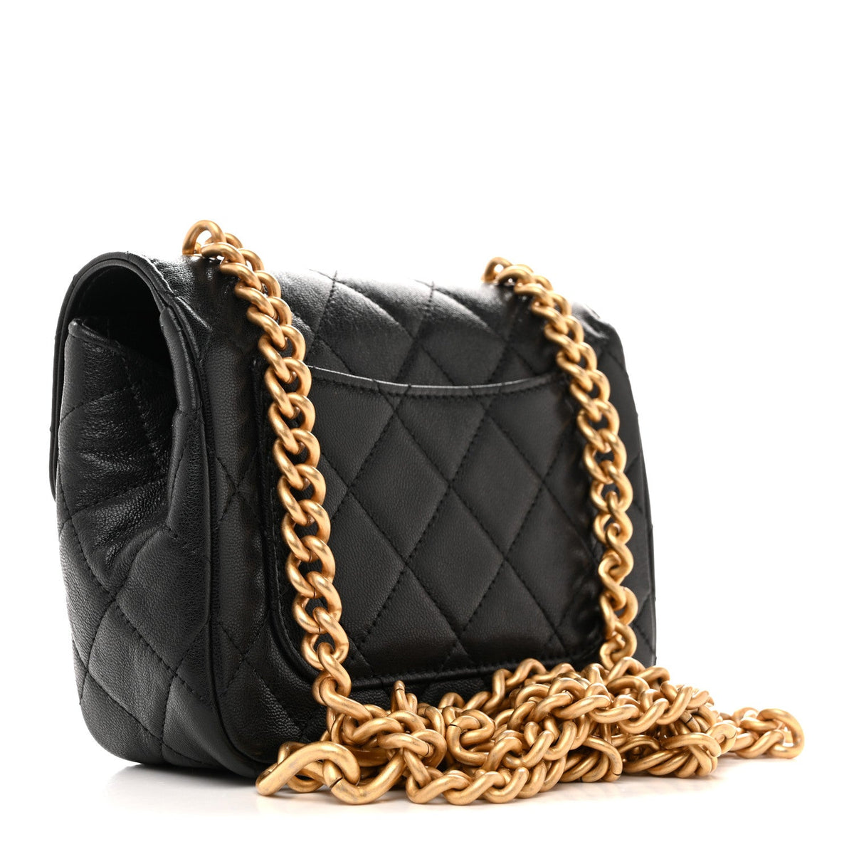 Mini Quilted Goatskin Flap Shoulder Bag - Black