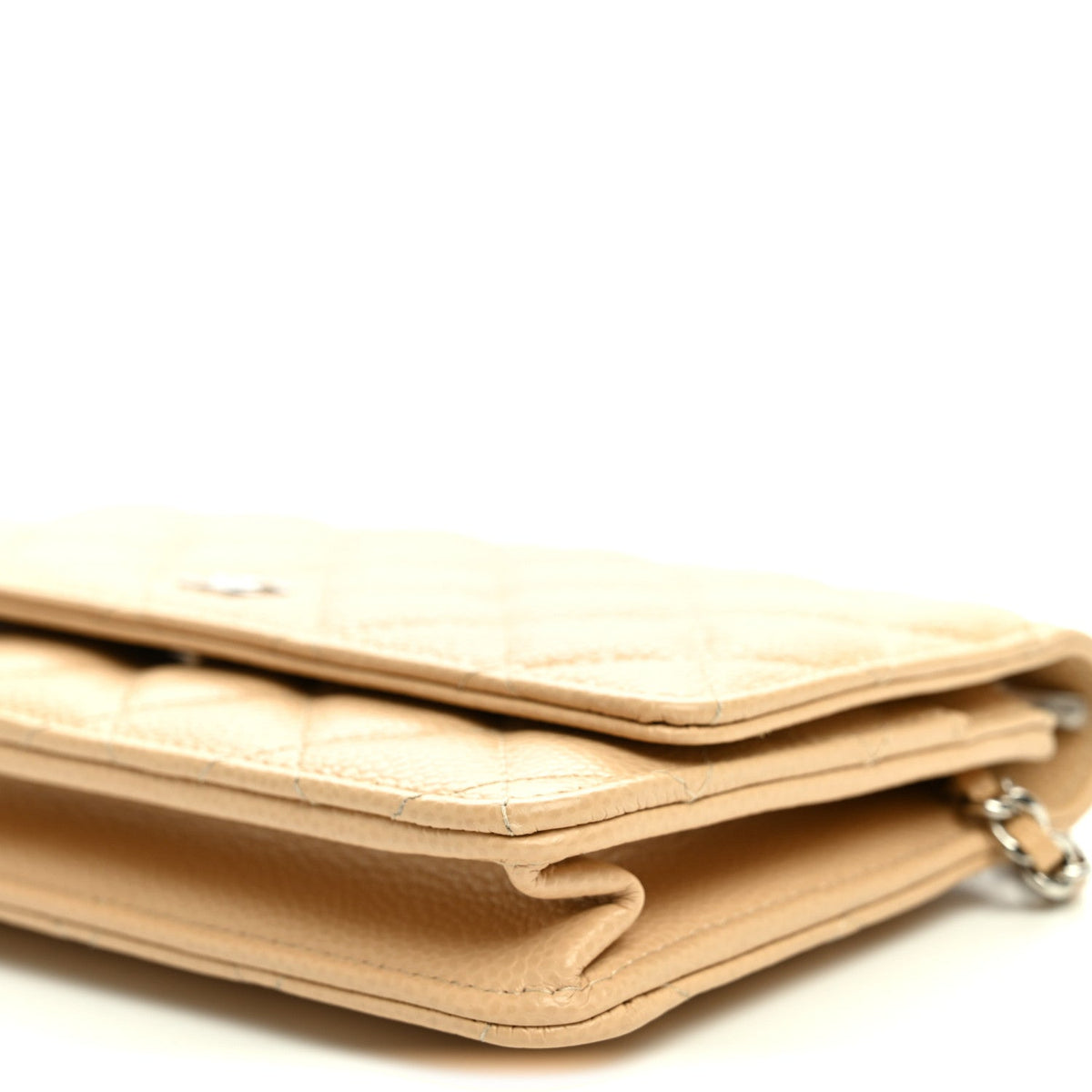 Quilted Caviar Wallet Bag - Beige