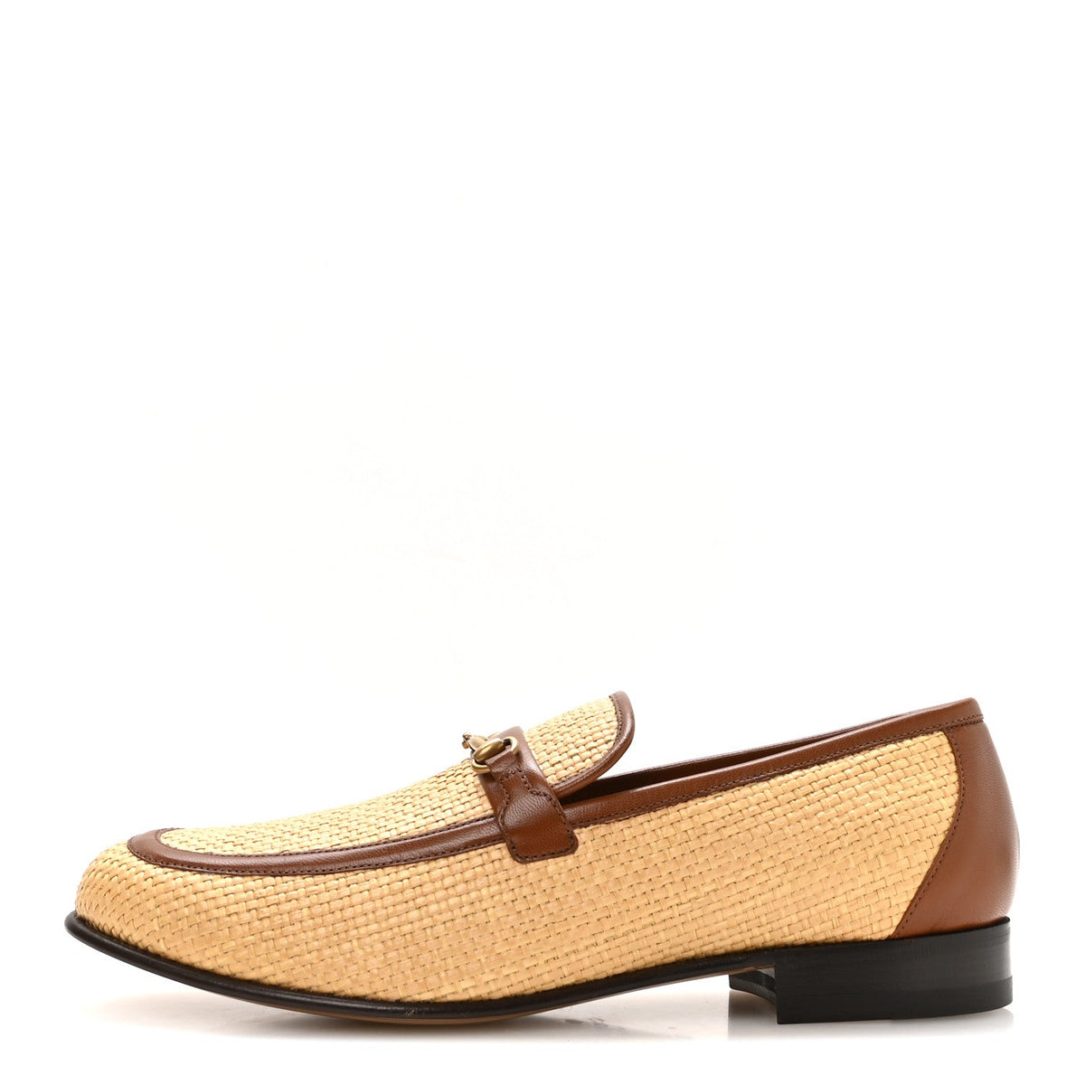 Straw Goatskin Horsebit Loafers Natural Cuir