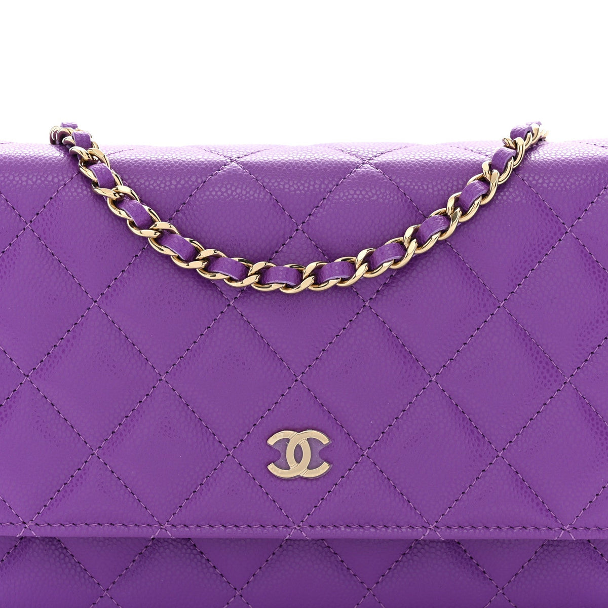 Quilted Caviar Wallet Bag - Purple