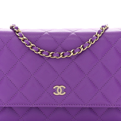 Quilted Caviar Wallet Bag - Purple