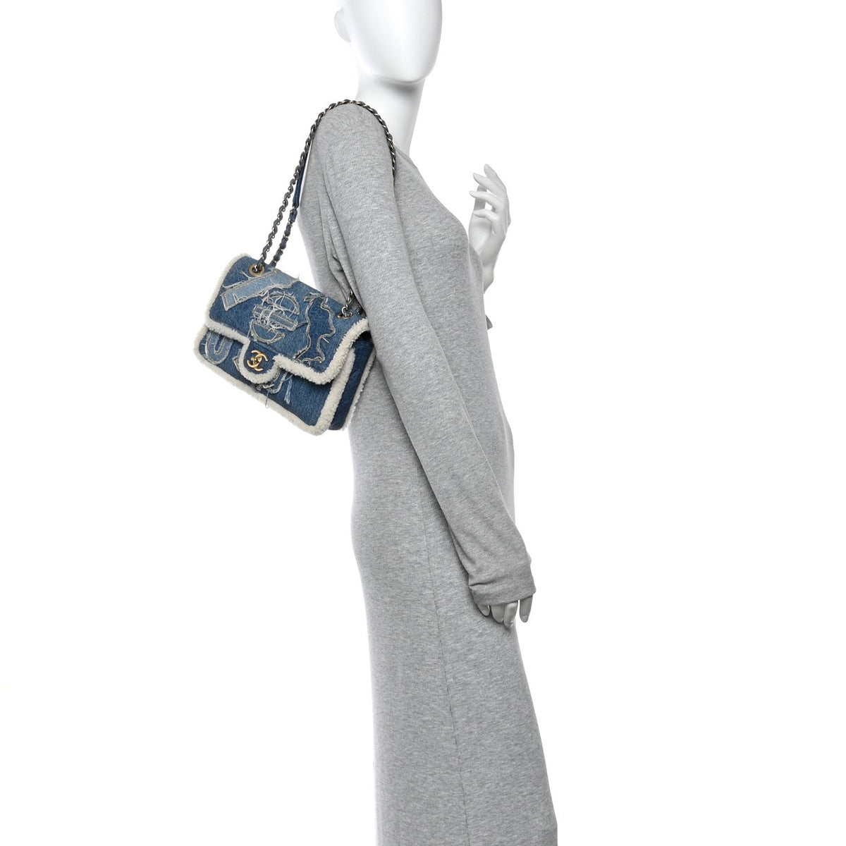 Shearling Flap Shoulder Bag - Blue
