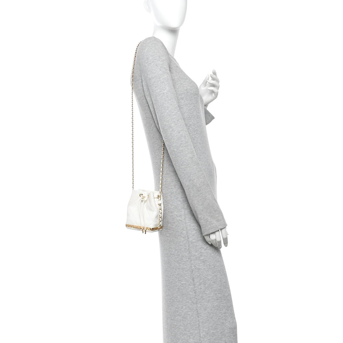 Small Quilted Lambskin Bucket Bag - White