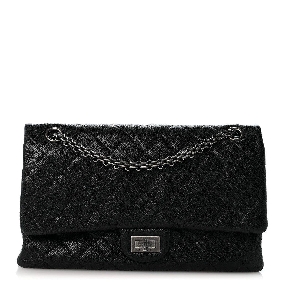 Quilted Caviar Flap Shoulder Bag - Black