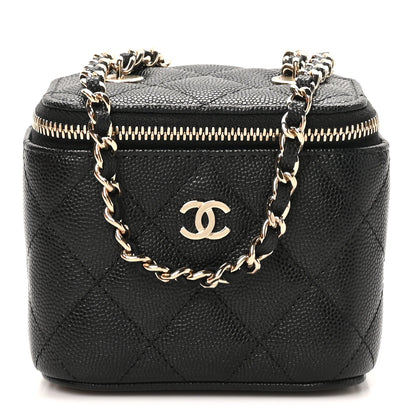 Mini Quilted Caviar Handbag - Black