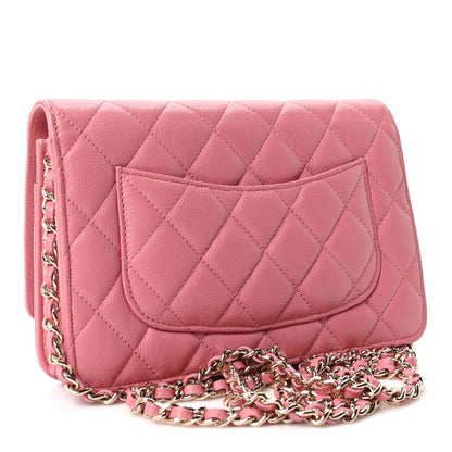 Quilted Caviar Wallet Bag - Pink