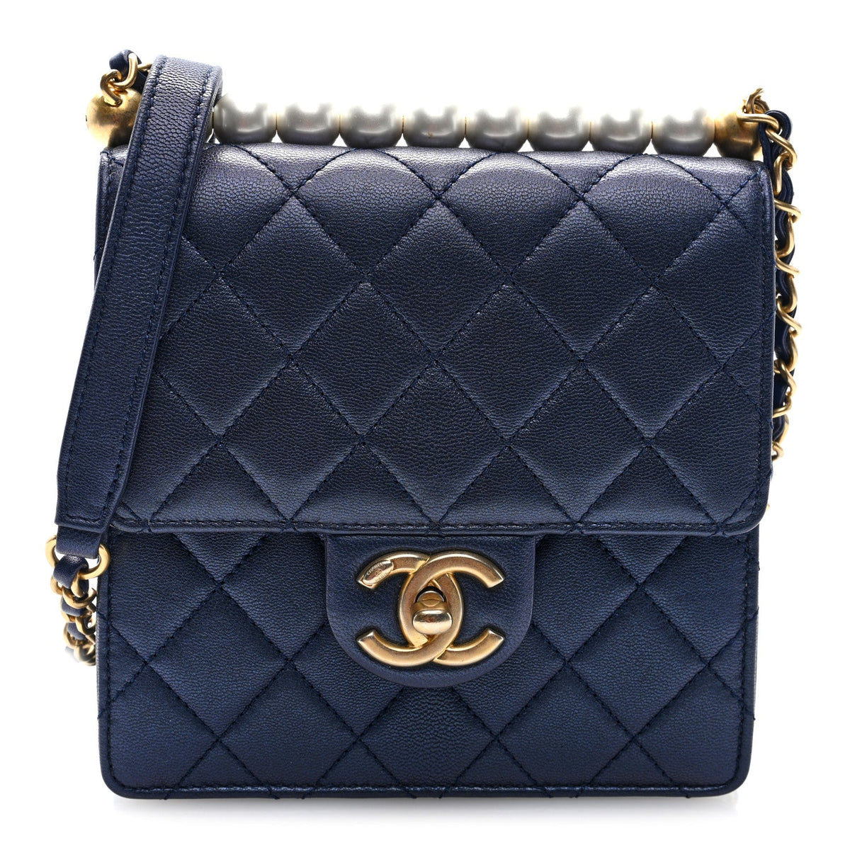 Quilted Lambskin Flap Shoulder Bag - Blue