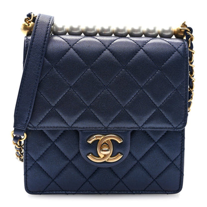 Quilted Lambskin Flap Shoulder Bag - Blue
