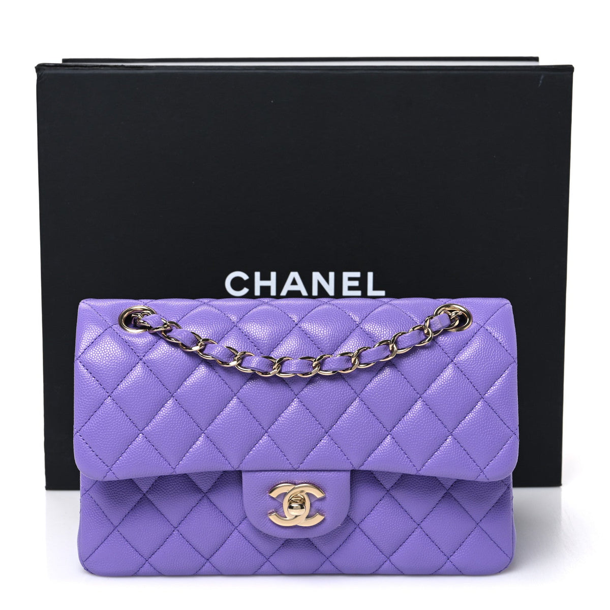 Small Quilted Caviar Flap Shoulder Bag - Purple