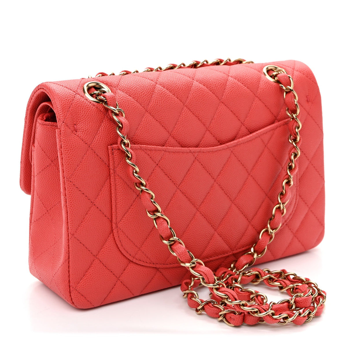 Small Quilted Caviar Flap Shoulder Bag - Red