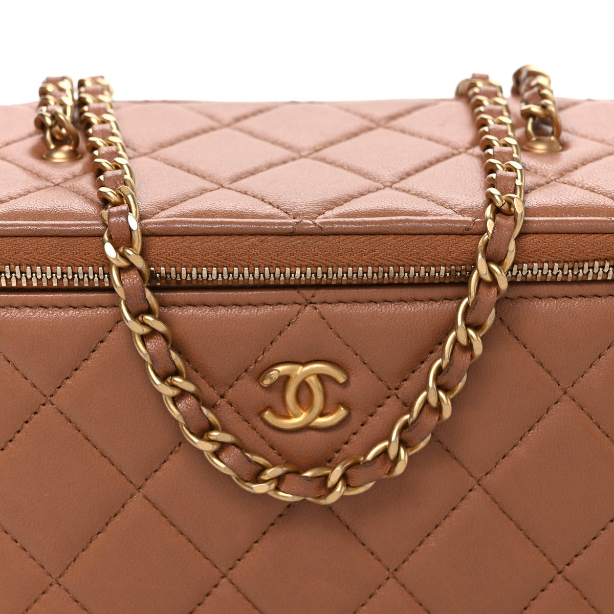 Small Quilted Lambskin Handbag - Brown