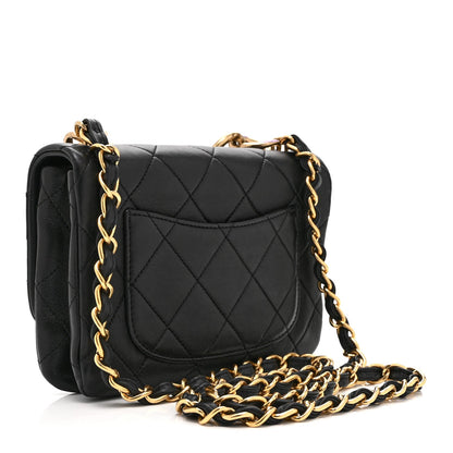 Small Quilted Lambskin Flap Shoulder Bag - Black