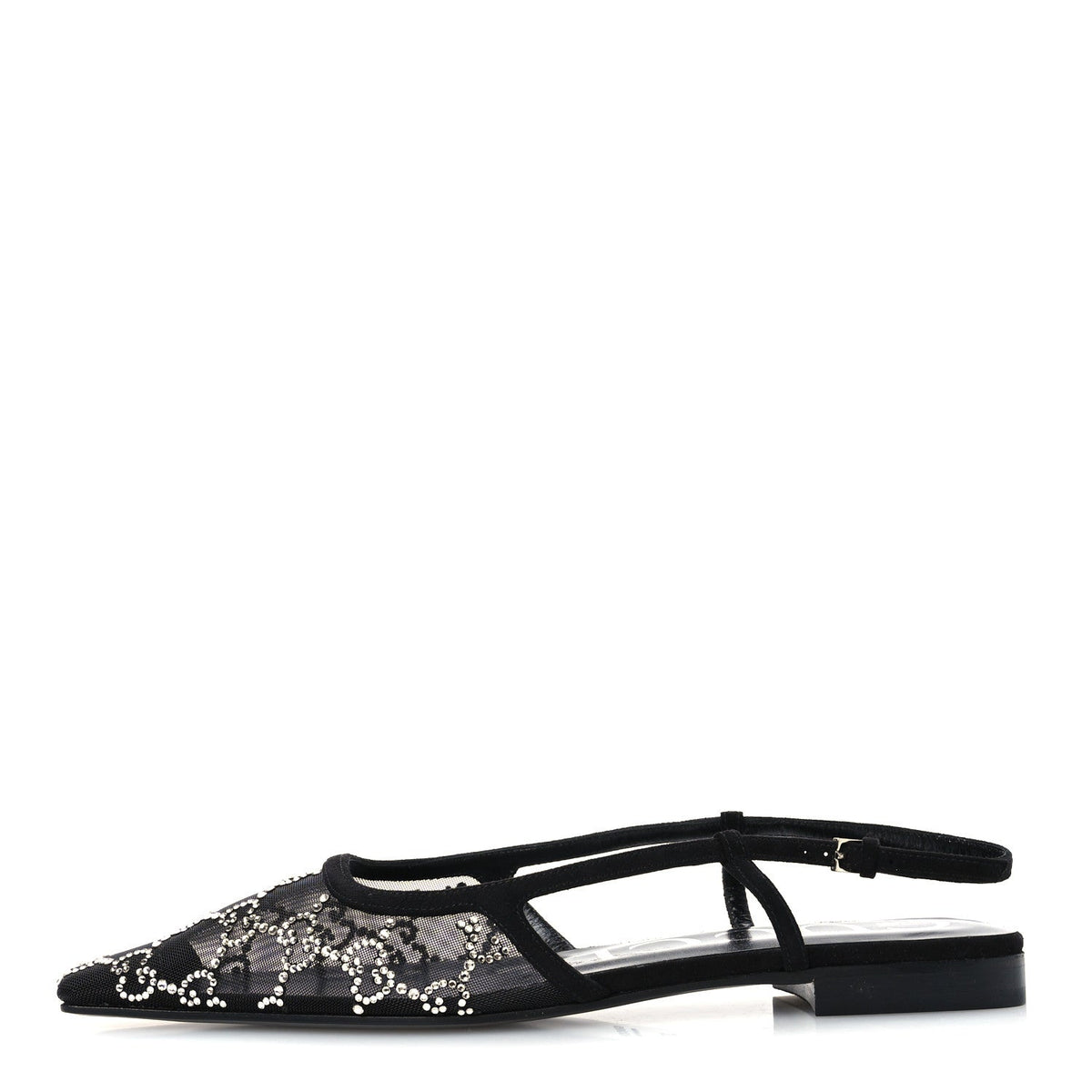 Suede Mesh Crystal GG Monogram Slingback Ballet Flats Black Black