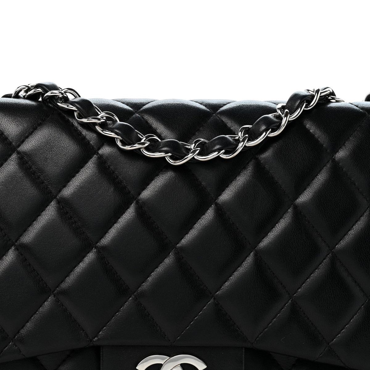 Quilted Lambskin Flap Shoulder Bag - Black
