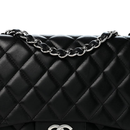 Quilted Lambskin Flap Shoulder Bag - Black