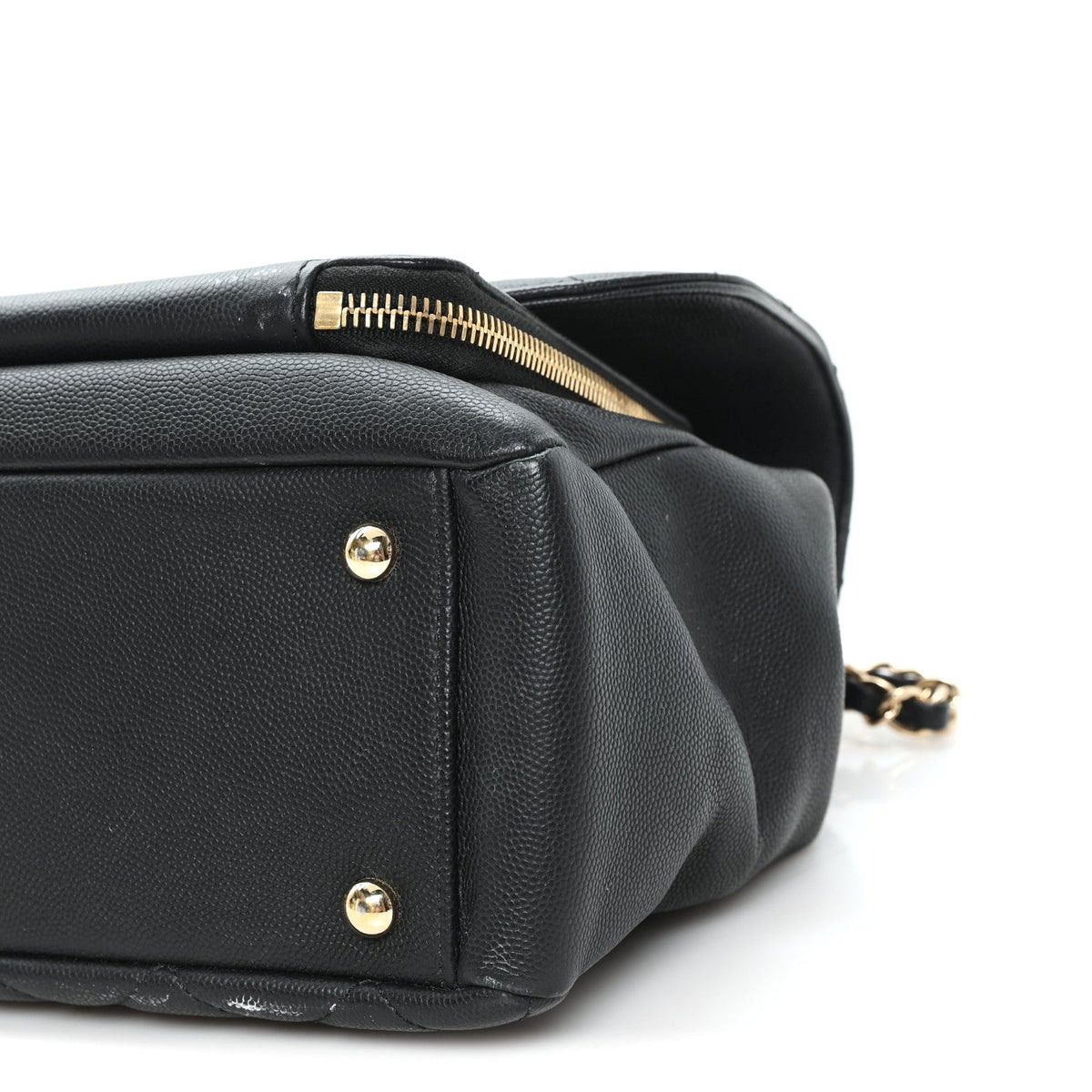 Large Quilted Caviar Flap Shoulder Bag - Black