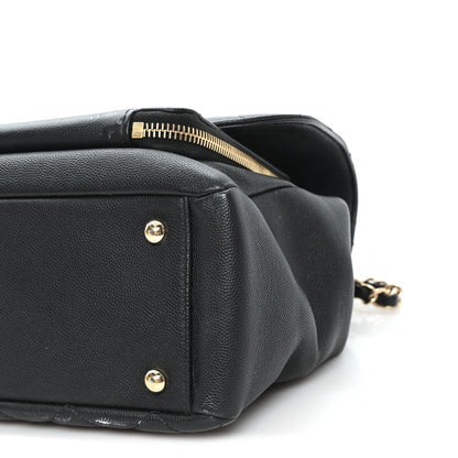 Large Quilted Caviar Flap Shoulder Bag - Black