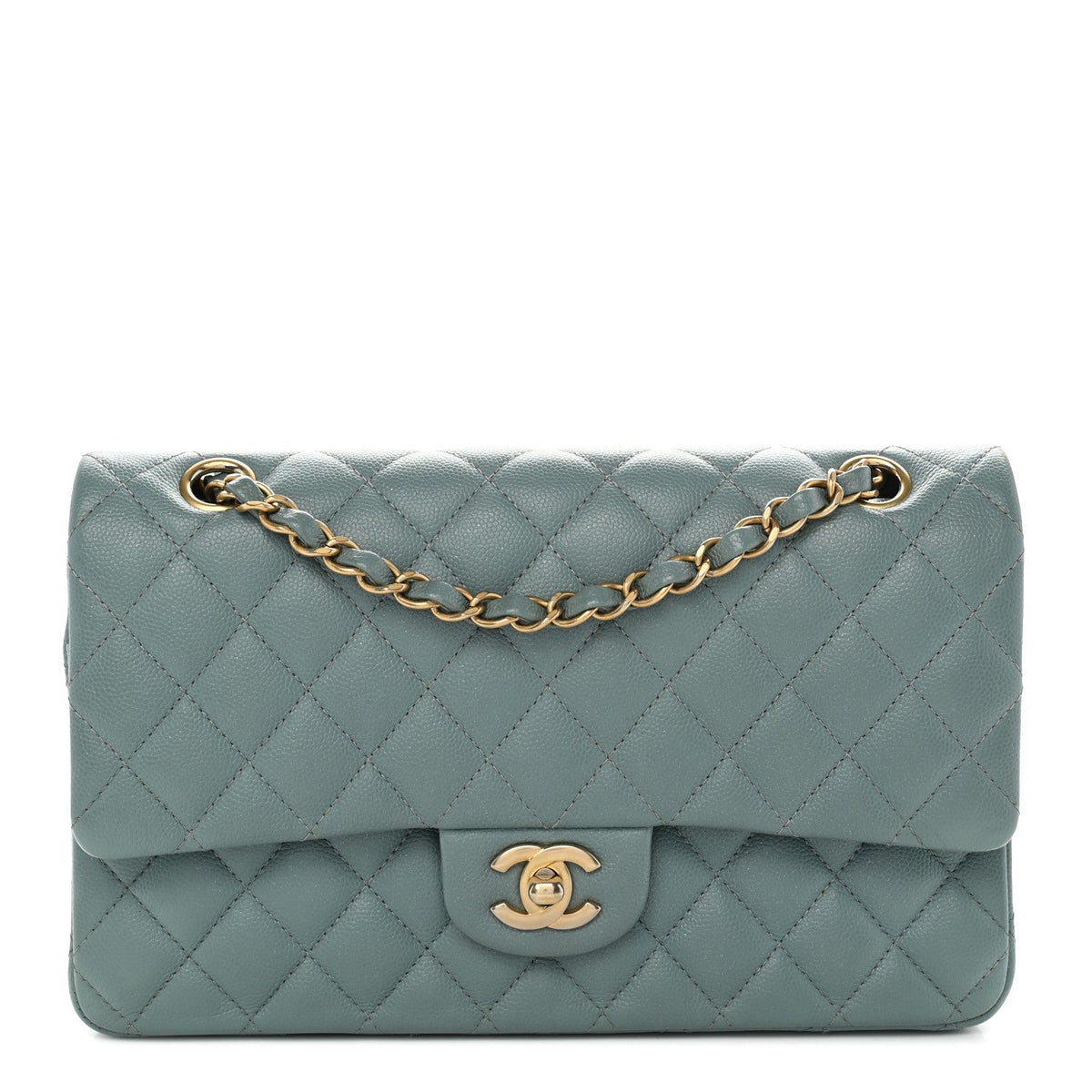 Medium Quilted Caviar Flap Shoulder Bag - Light Blue
