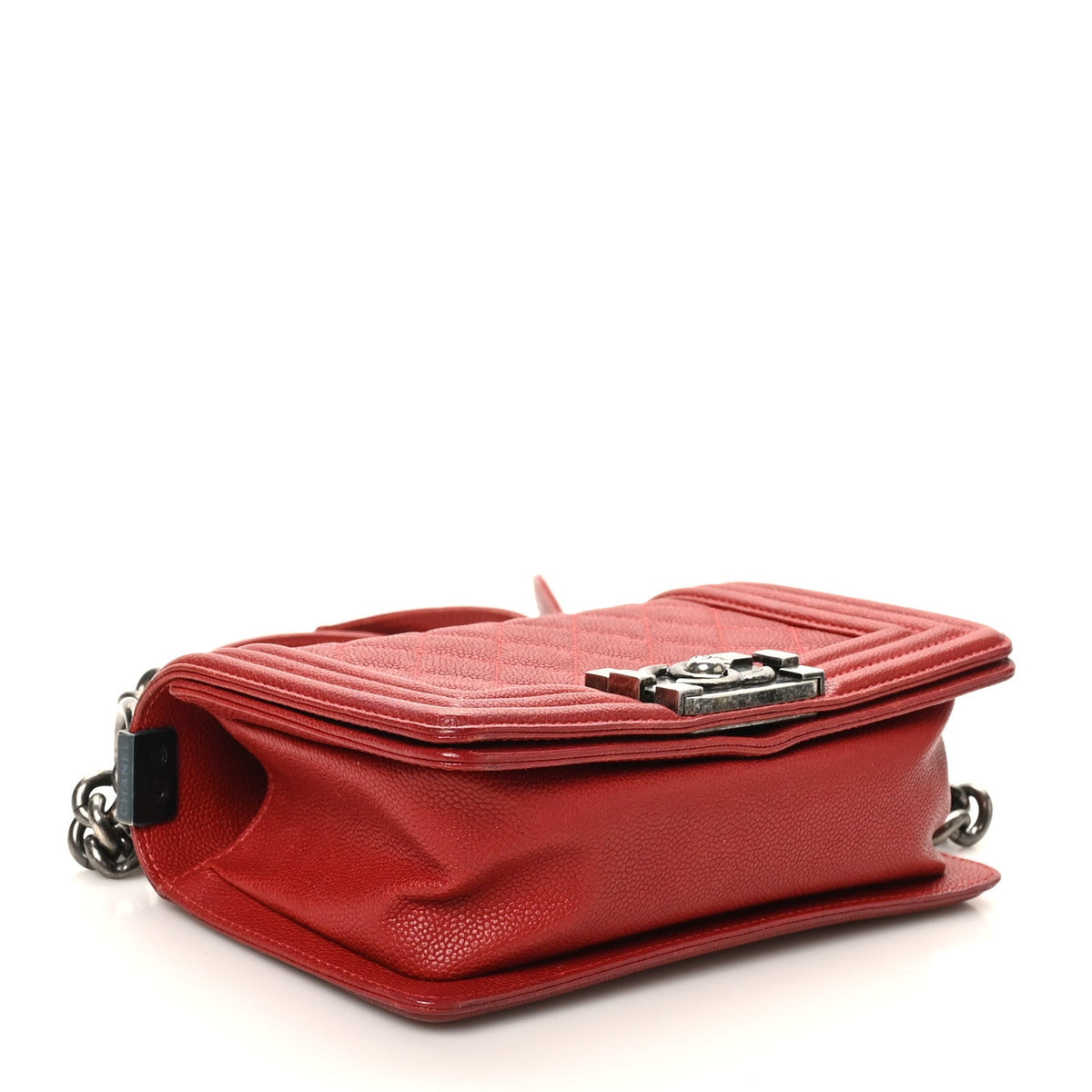 Small Quilted Caviar Flap Shoulder Bag - Red