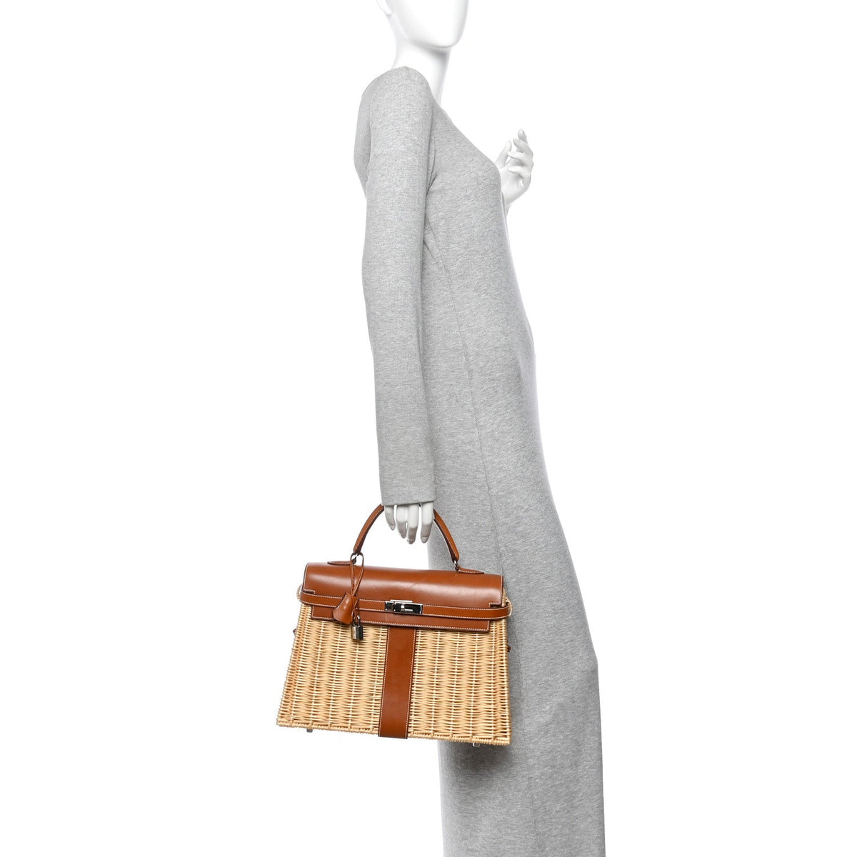 Wicker Barenia Picnic Kelly 35 Naturel F Handbag