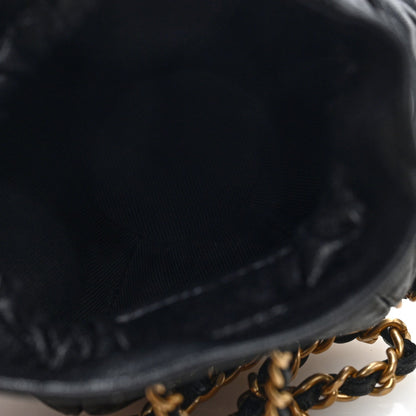 Mini Quilted Lambskin Bucket Bag - Black