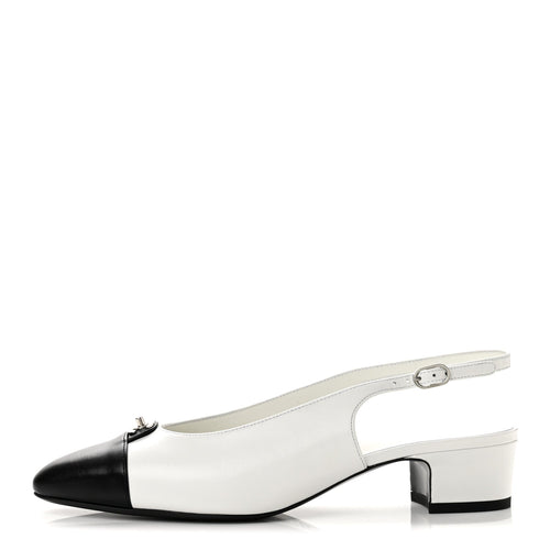 Goatskin Grosgrain Cap Toe CC Slingback Pumps Black White