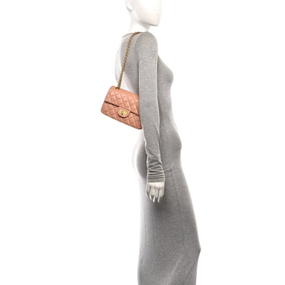 Mini Quilted Calfskin Flap Shoulder Bag - Beige