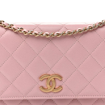 Quilted Caviar Wallet Bag - Pink