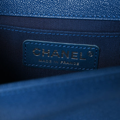 Small Quilted Caviar Flap Shoulder Bag - Blue