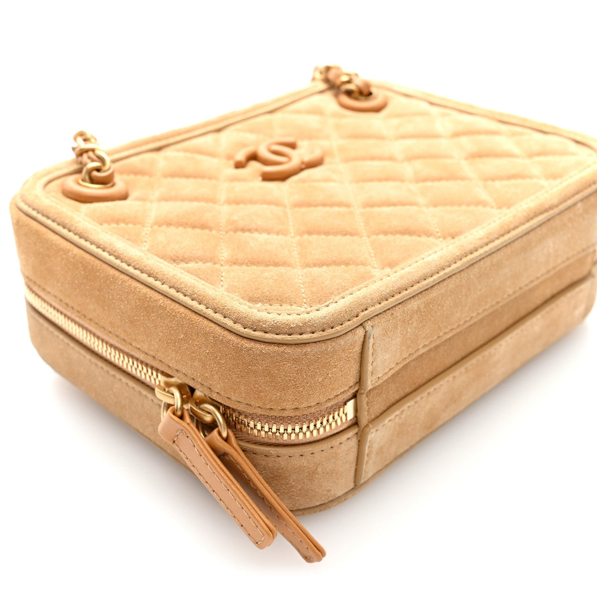Quilted Suede Handbag - Brown