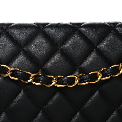 Maxi Quilted Lambskin Flap Shoulder Bag - Black