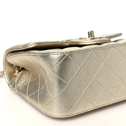 Mini Quilted Caviar Flap Shoulder Bag - Gold