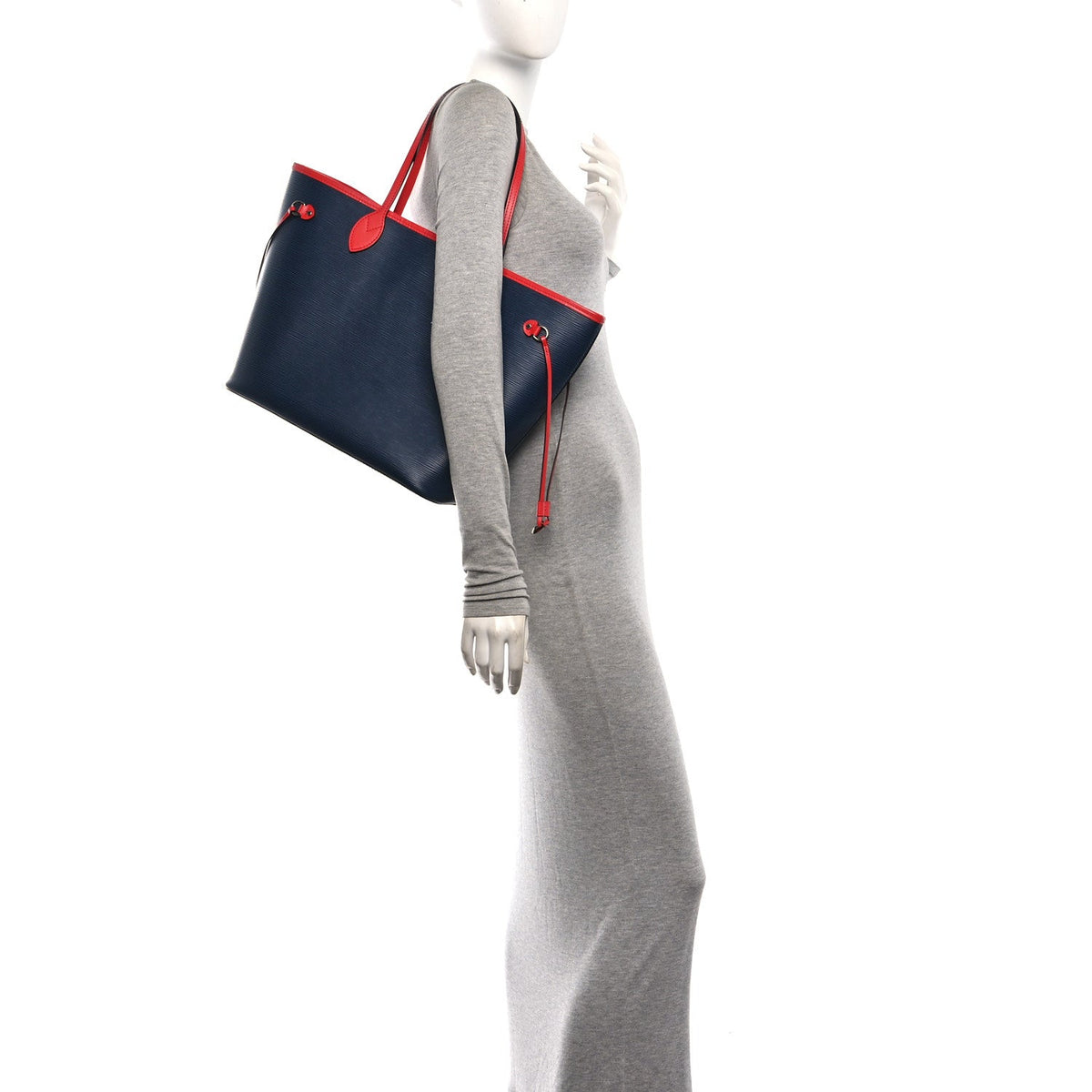 Epi Neverfull Mm Indigo Coquelicot Handbag