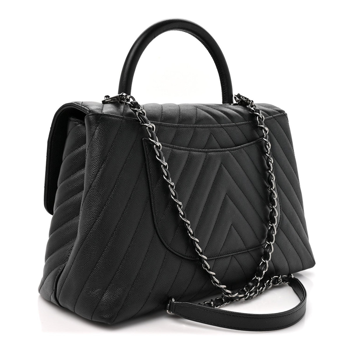 Medium Quilted Caviar Flap Shoulder Bag - Black