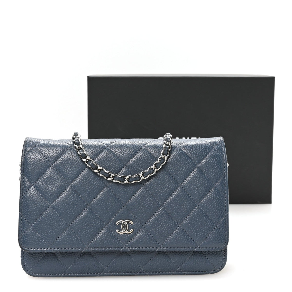 Quilted Caviar Wallet Bag - Blue