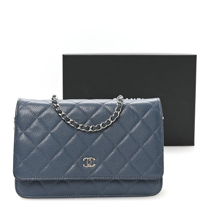 Quilted Caviar Wallet Bag - Blue
