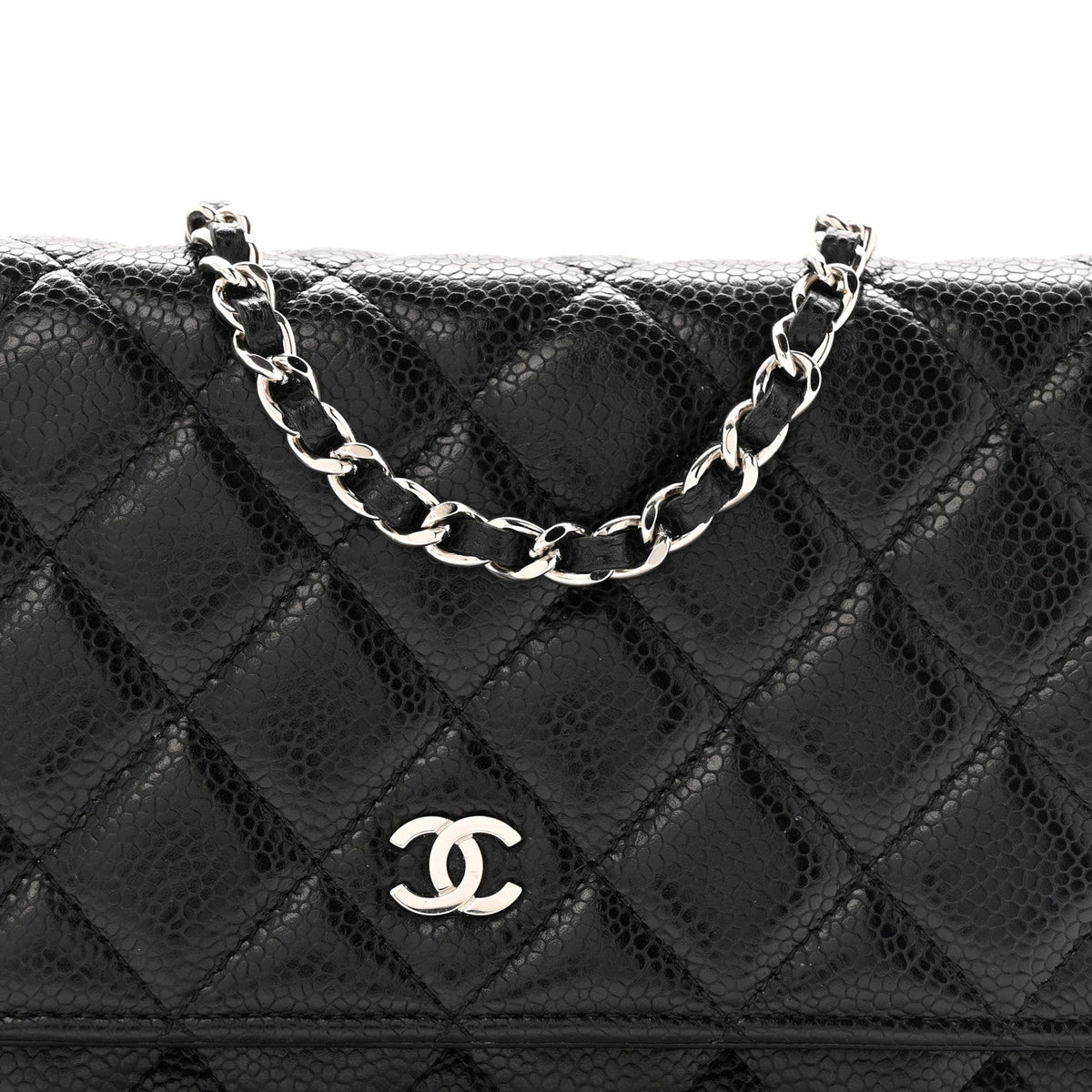 Quilted Caviar Wallet Bag - Black